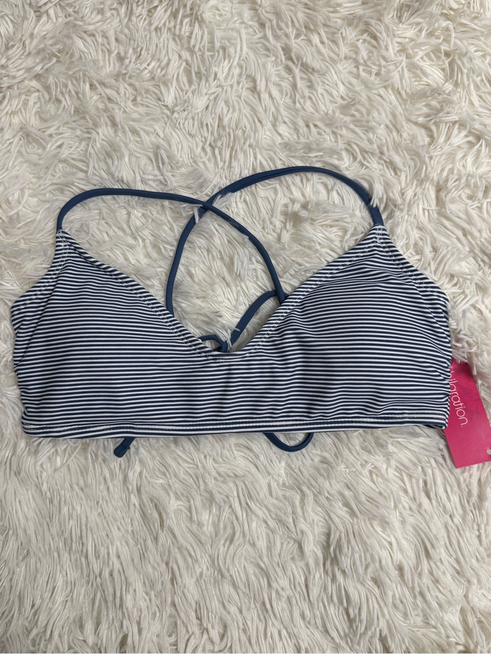Xhilaration‎ White Swim Top with Navy Trim NWT